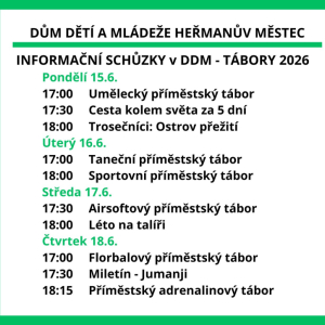 INFORMAČNÍ SCHŮZKY K TÁBORŮM 2026